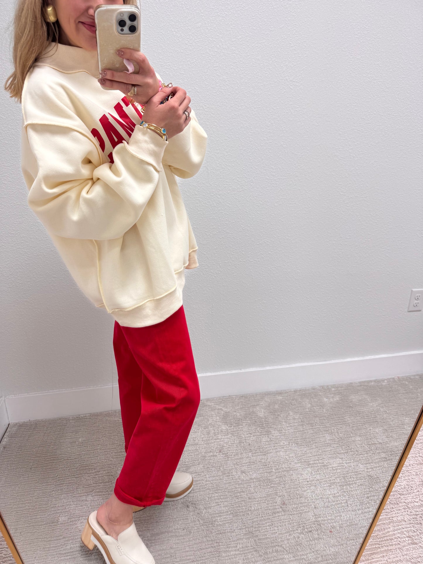 Cream Merry & Christmas Reversible Mock Neck Pullover