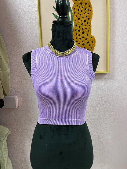 Violet Seamless Ribbed Crop Tank With Built In Bra