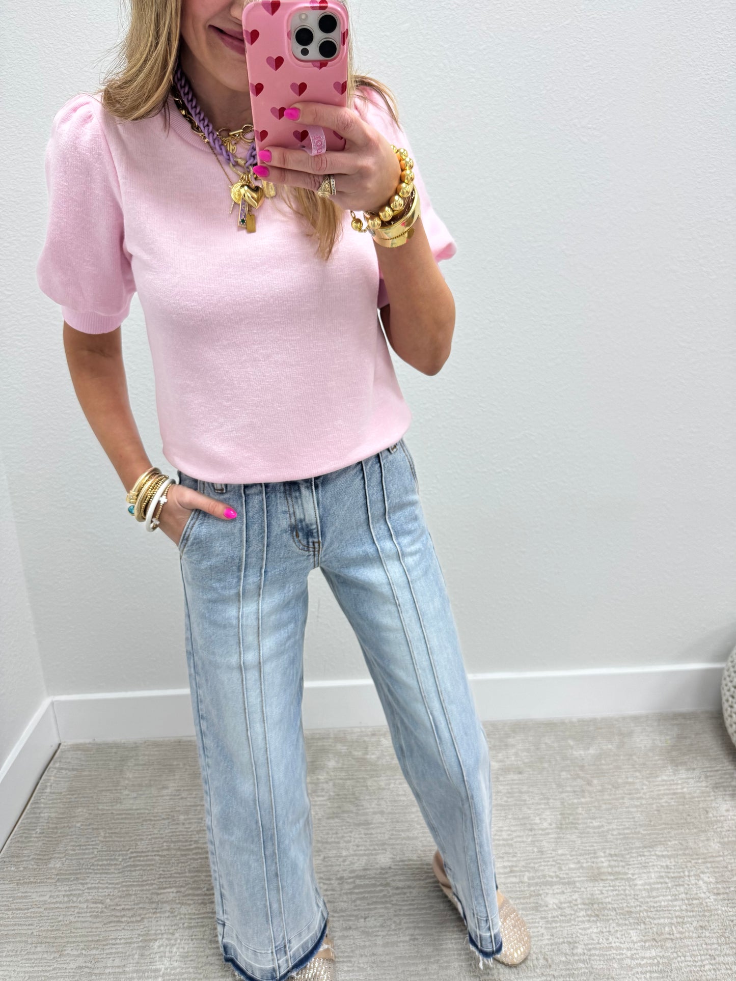 Light Pink French Terry Puff Sleeve