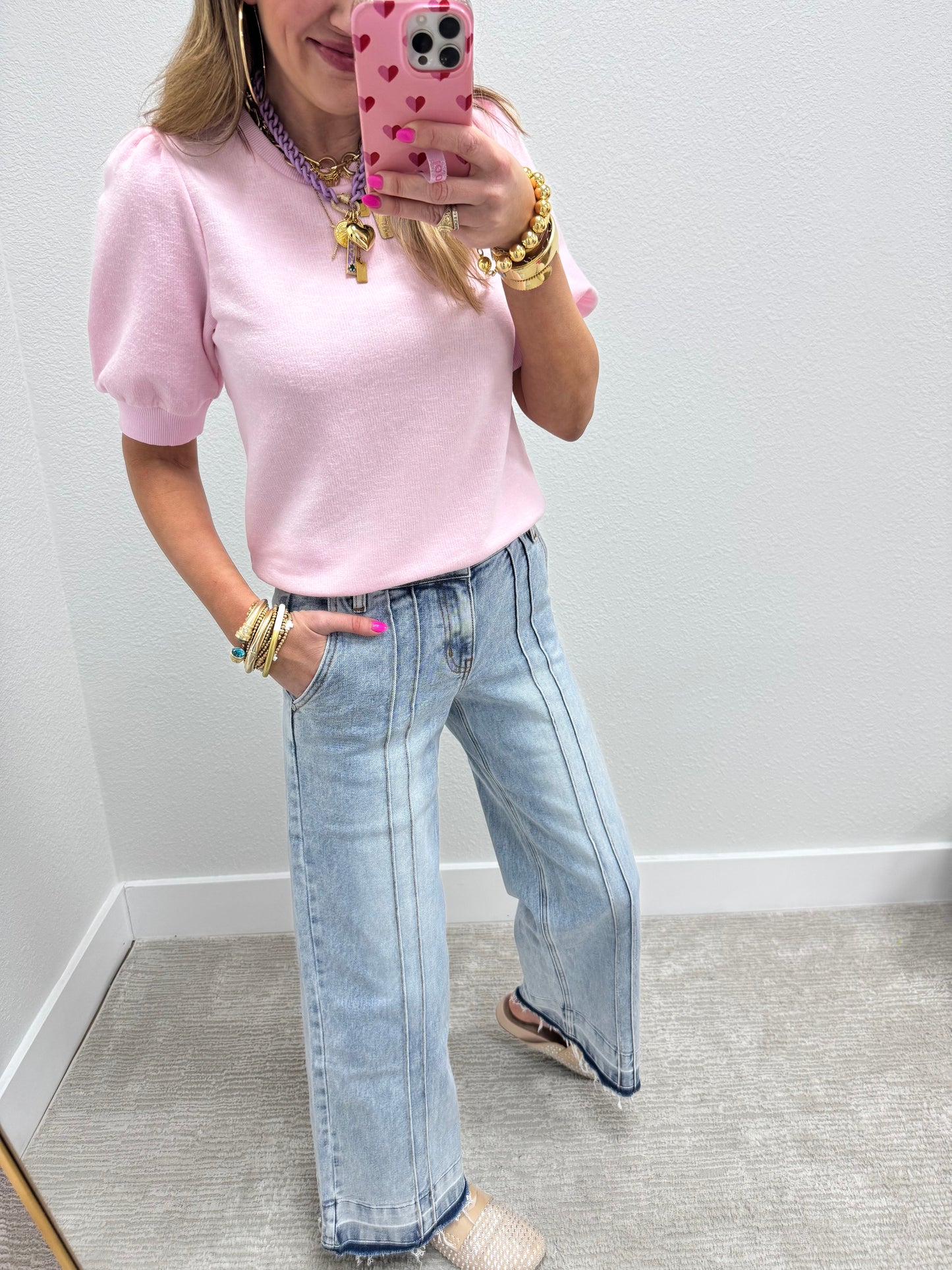 Light Pink French Terry Puff Sleeve