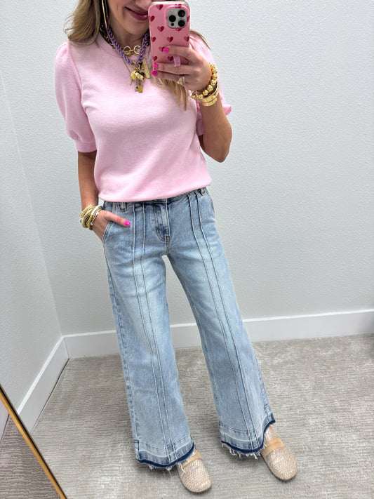 Light Pink French Terry Puff Sleeve