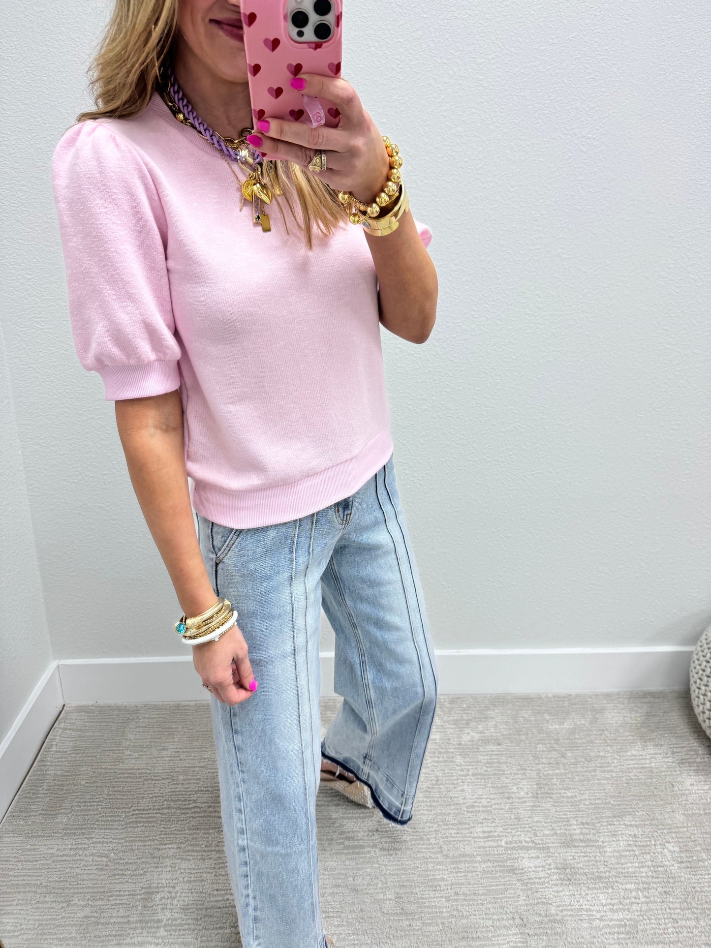Light Pink French Terry Puff Sleeve