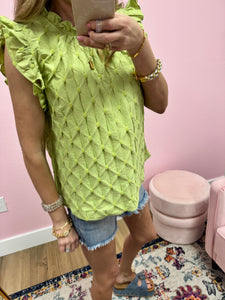 THML Lime Flutter Sleeve Top