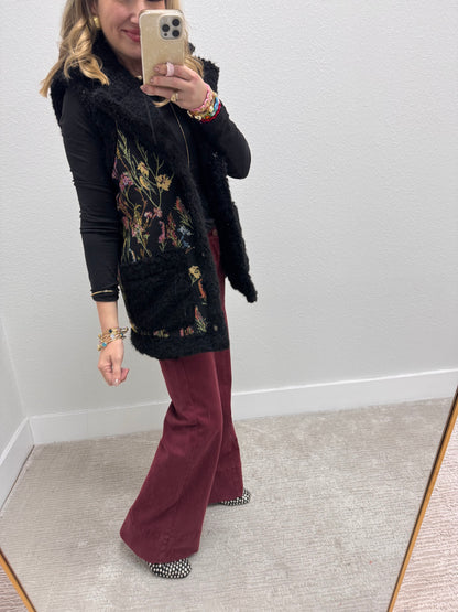 Jacquard Padding Faux Fur Placket And Collar Vest FS