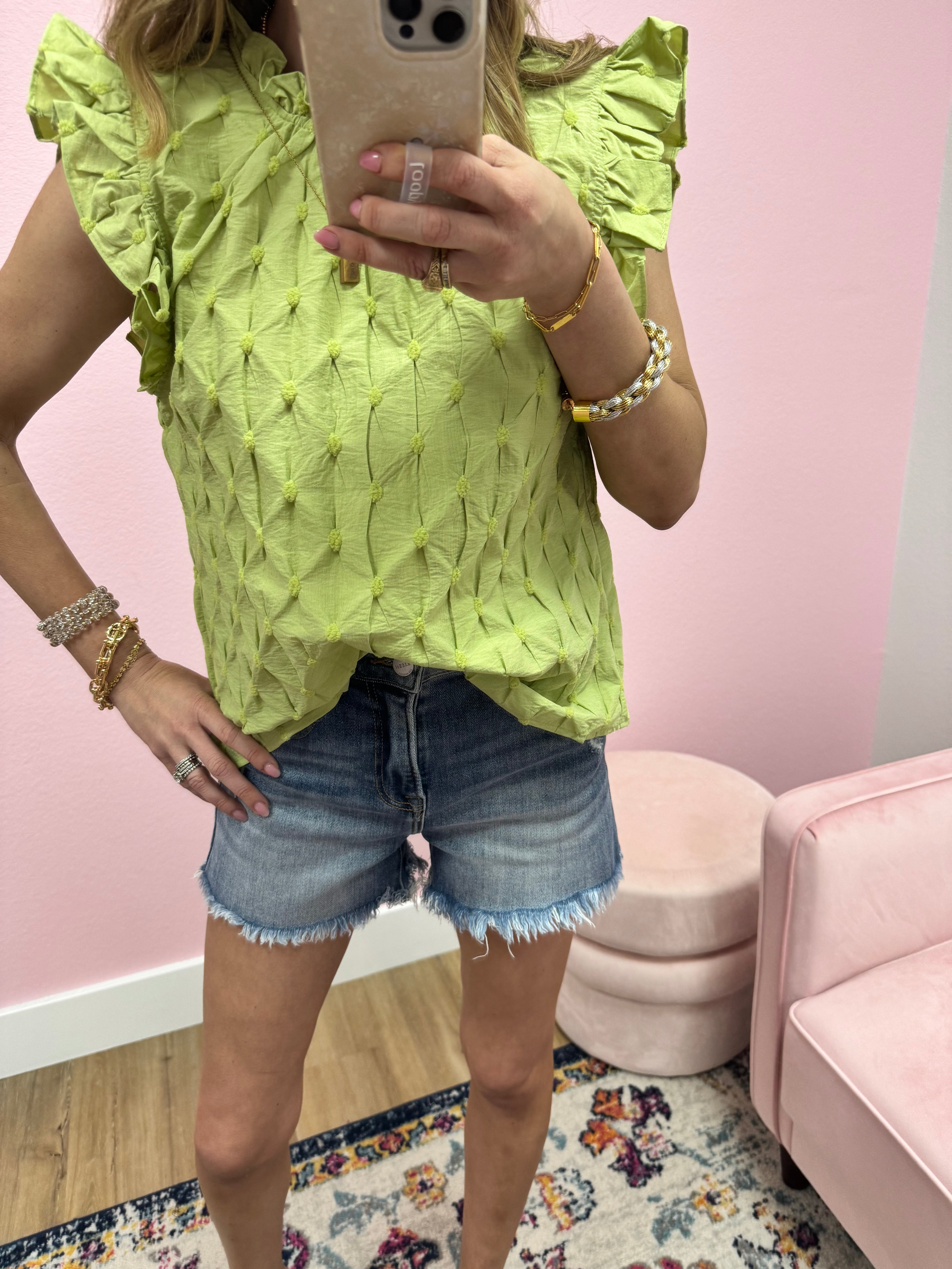 THML Lime Flutter Sleeve Top