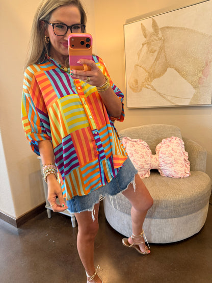 Adrienne Arizona Colorful Button Top