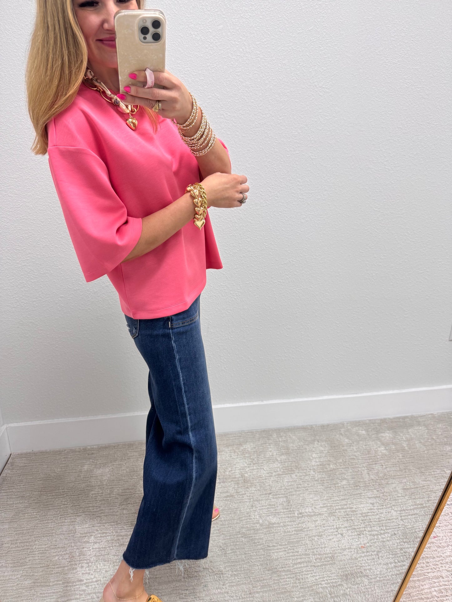 Taffy Pink Scuba Short Sleeve Top