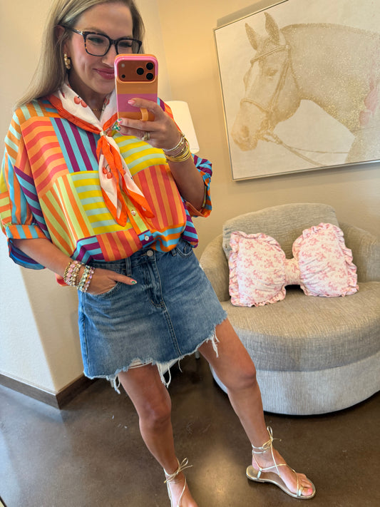Adrienne Arizona Colorful Button Top