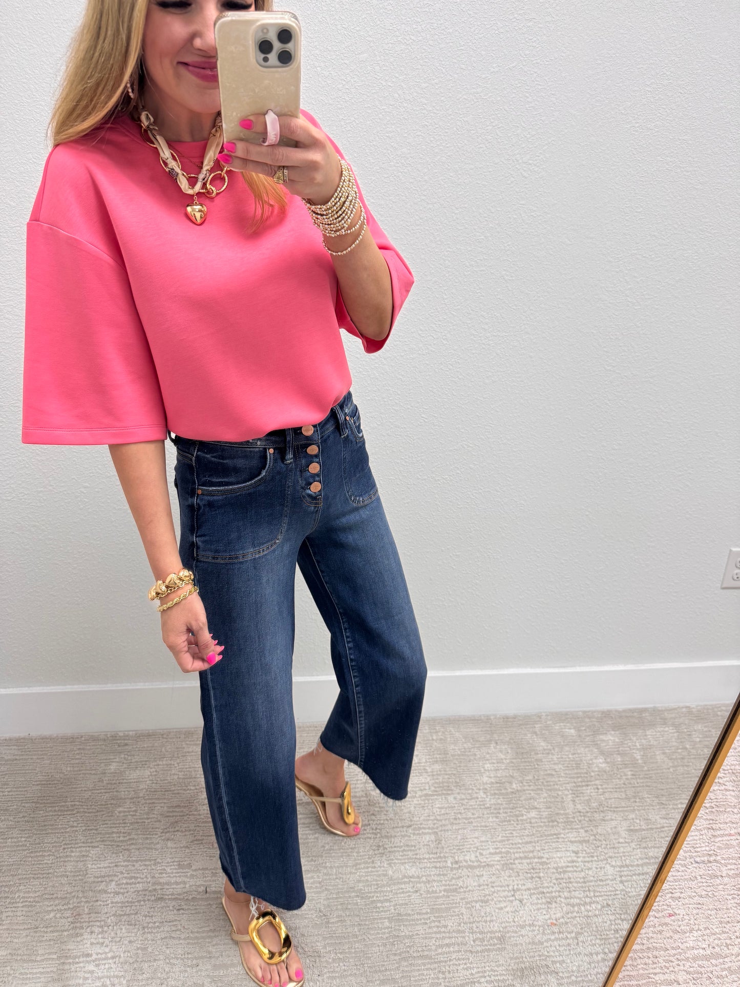 Risen Dark High Rise Crop Wide Button up Jeans