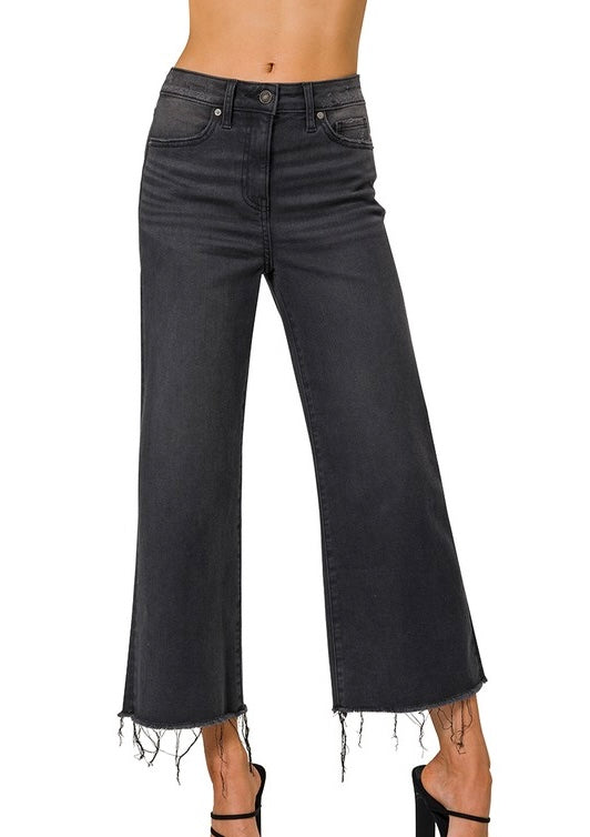 Washed Black Crop Wide Leg Jeans