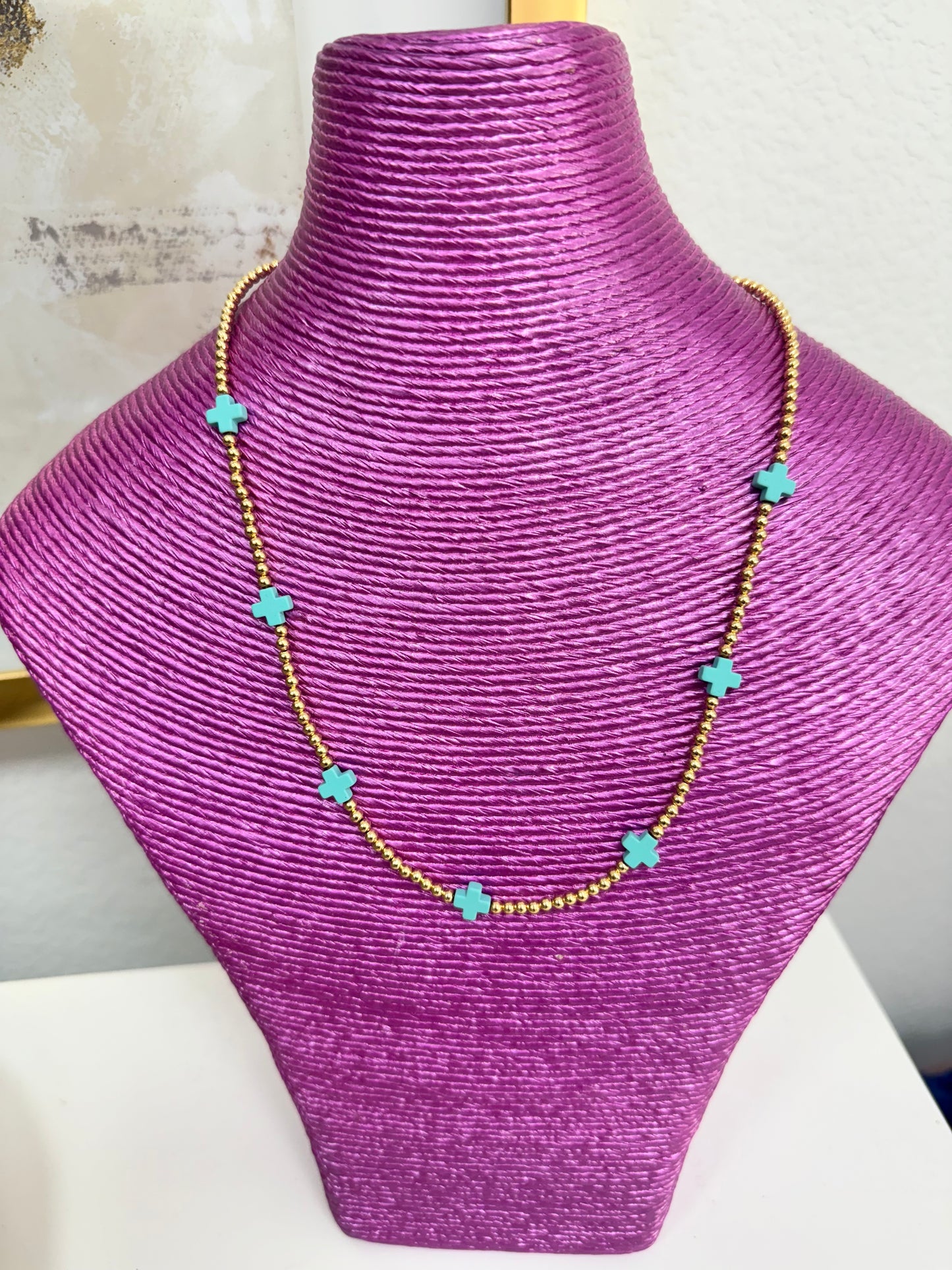 Colored Cross Bead Necklace (3 options)