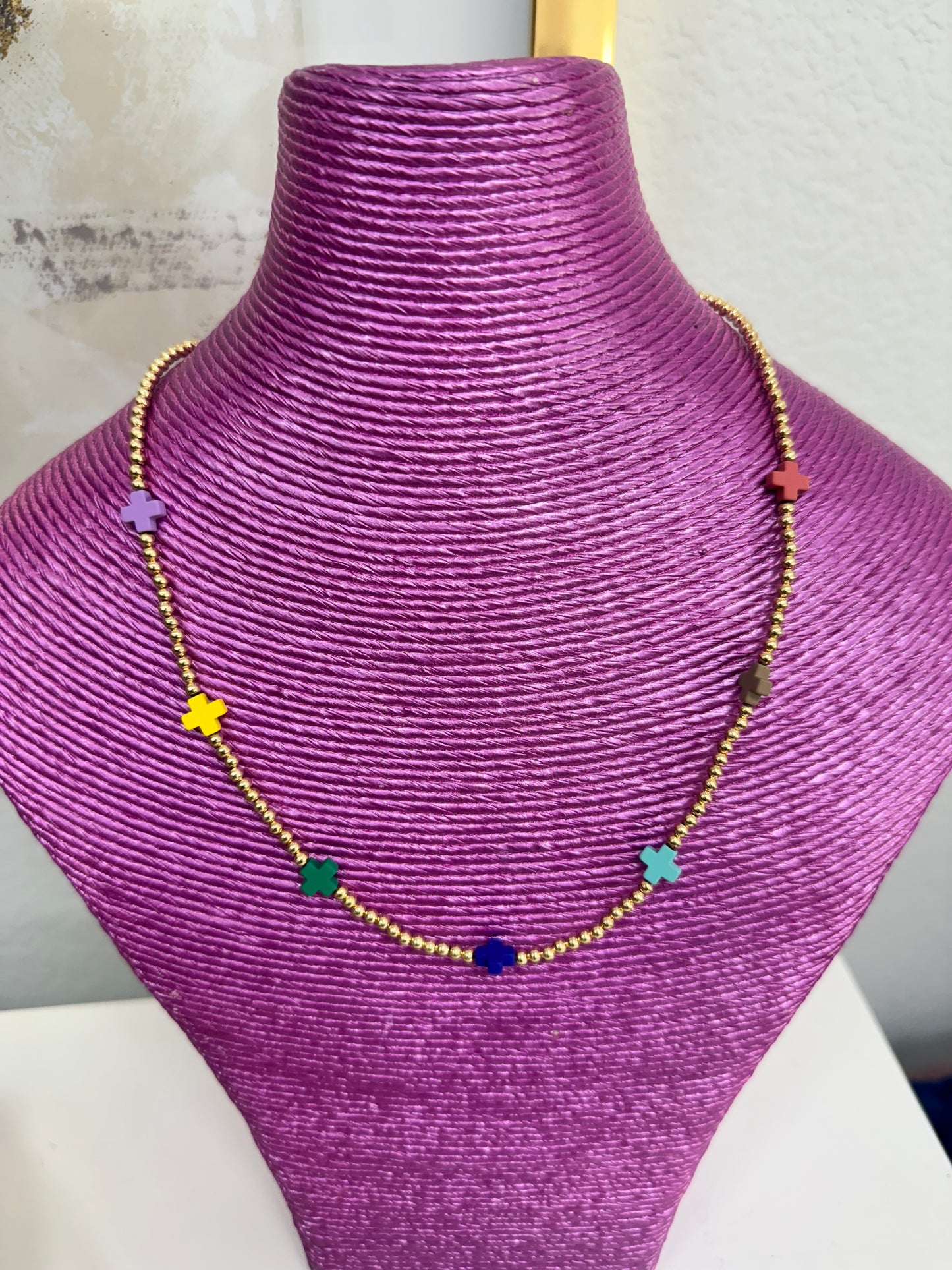 Colored Cross Bead Necklace (3 options)