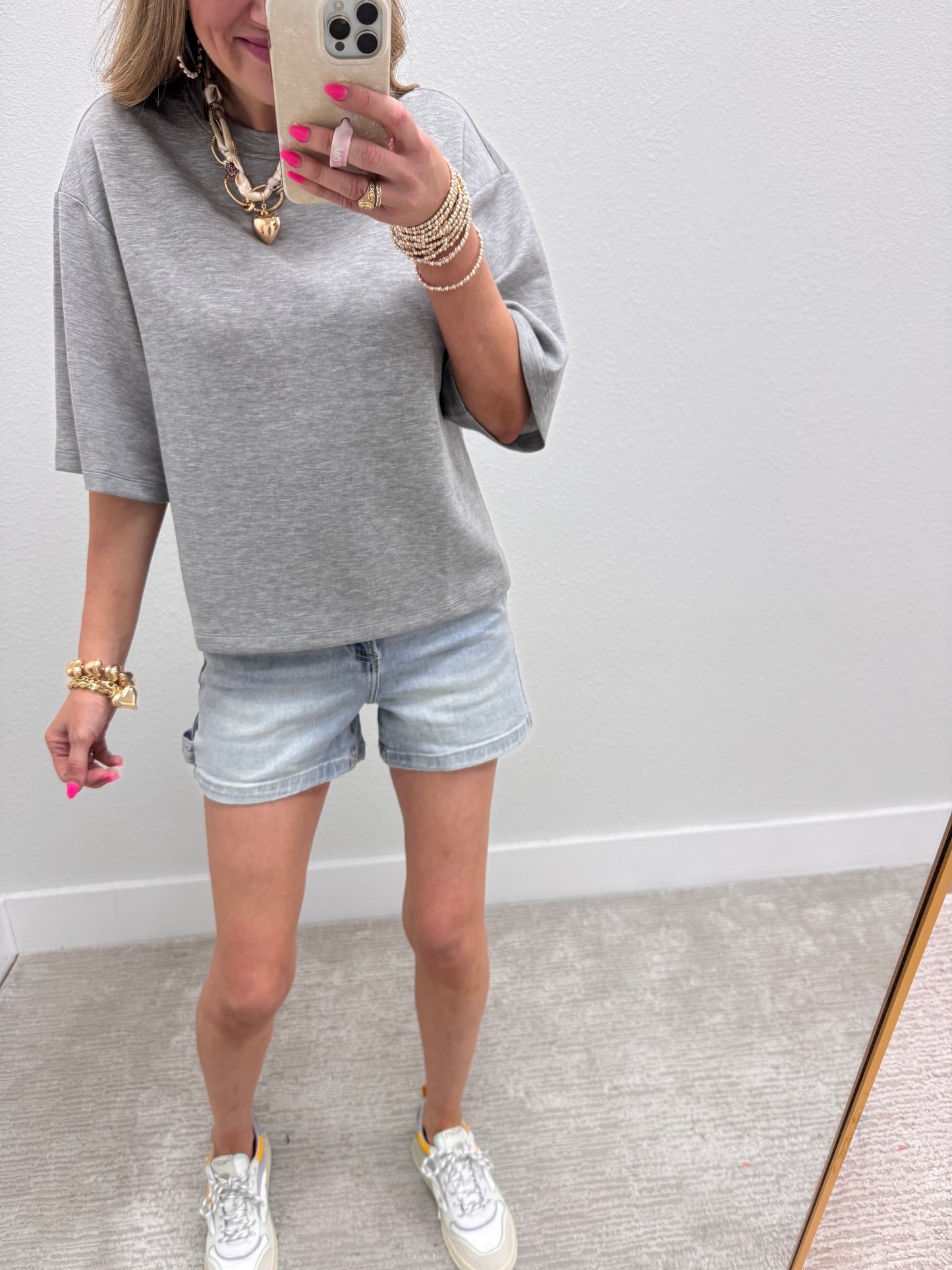 Gray Scuba Short Sleeve Top