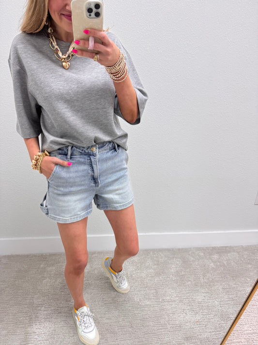 Gray Scuba Short Sleeve Top