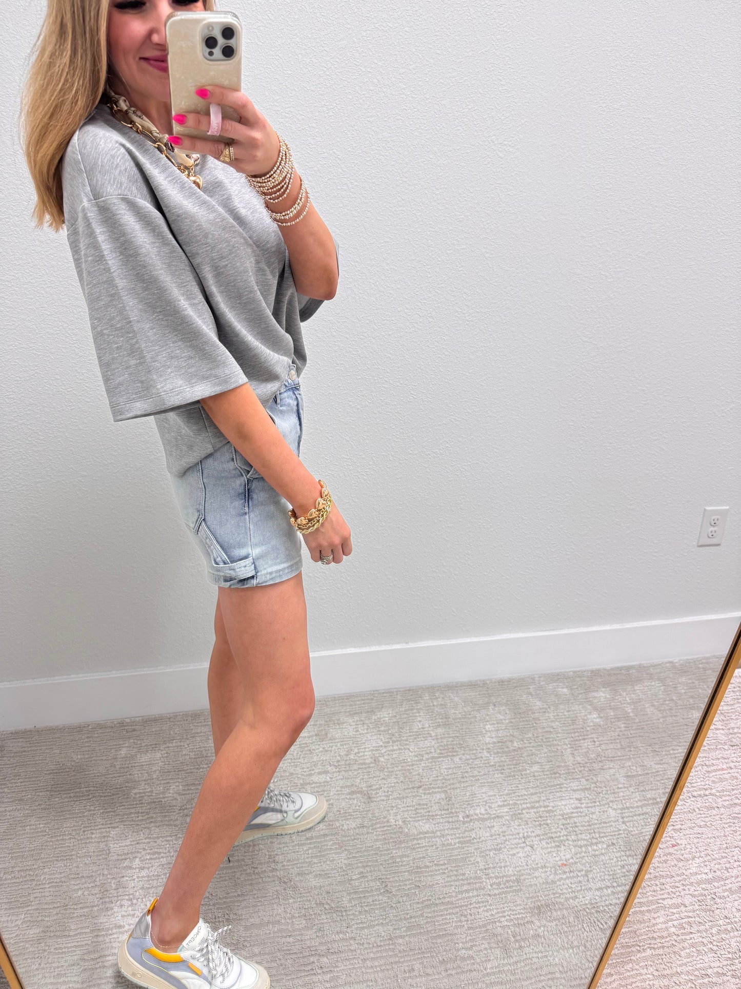 Gray Scuba Short Sleeve Top