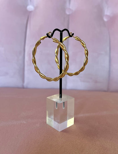 14K Dipped Twisted Hoop (silver and gold)