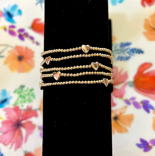 Set of 5 Gold Heart Bead Bracelets