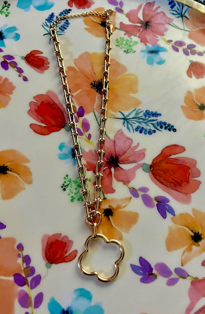 Gold Horsebit Clover Necklace FS