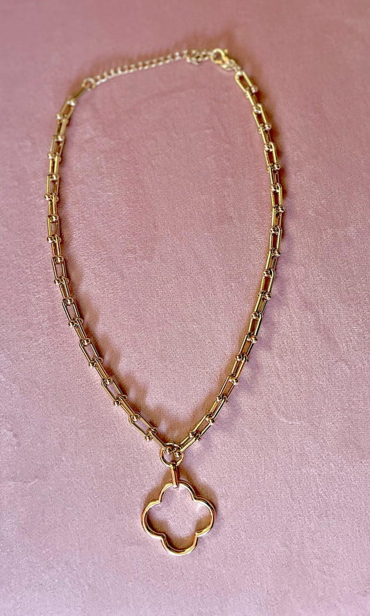 Gold Horsebit Clover Necklace