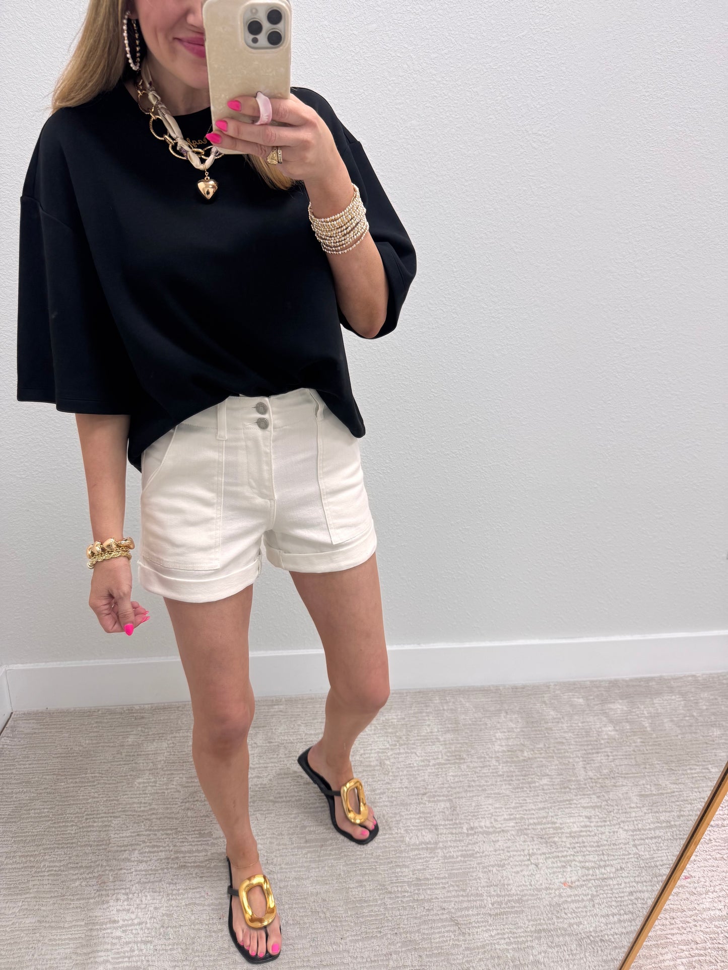 Black Scuba Short Sleeve Top