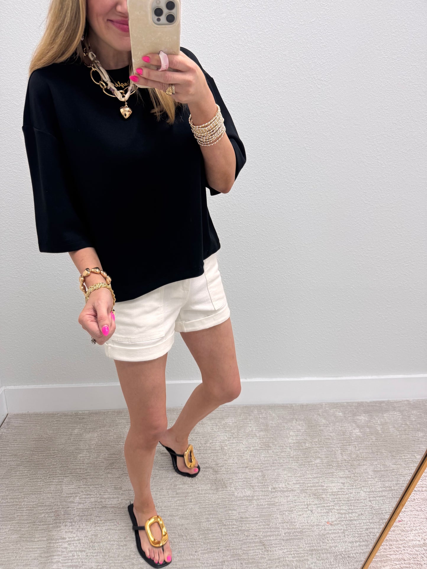 Black Scuba Short Sleeve Top