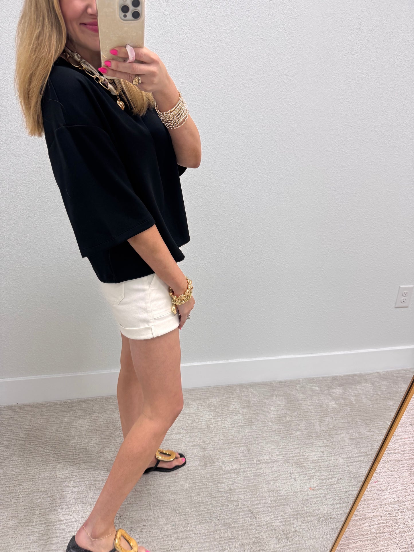 Black Scuba Short Sleeve Top