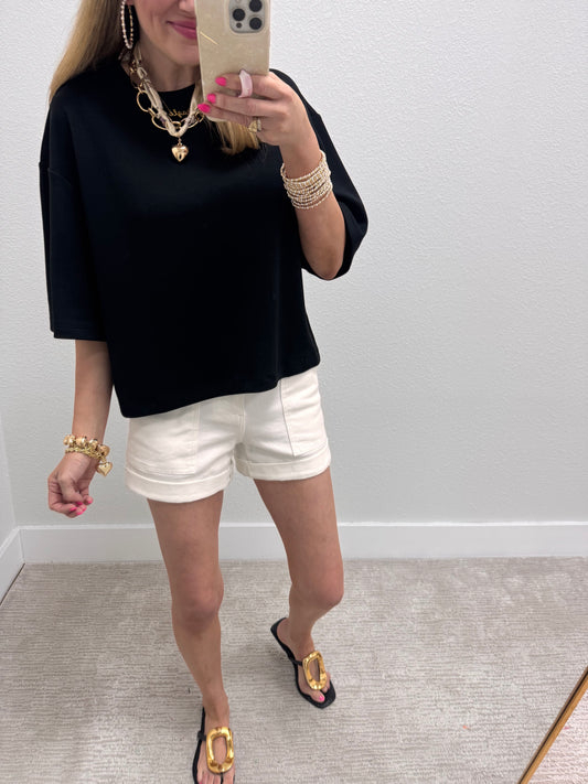 Black Scuba Short Sleeve Top