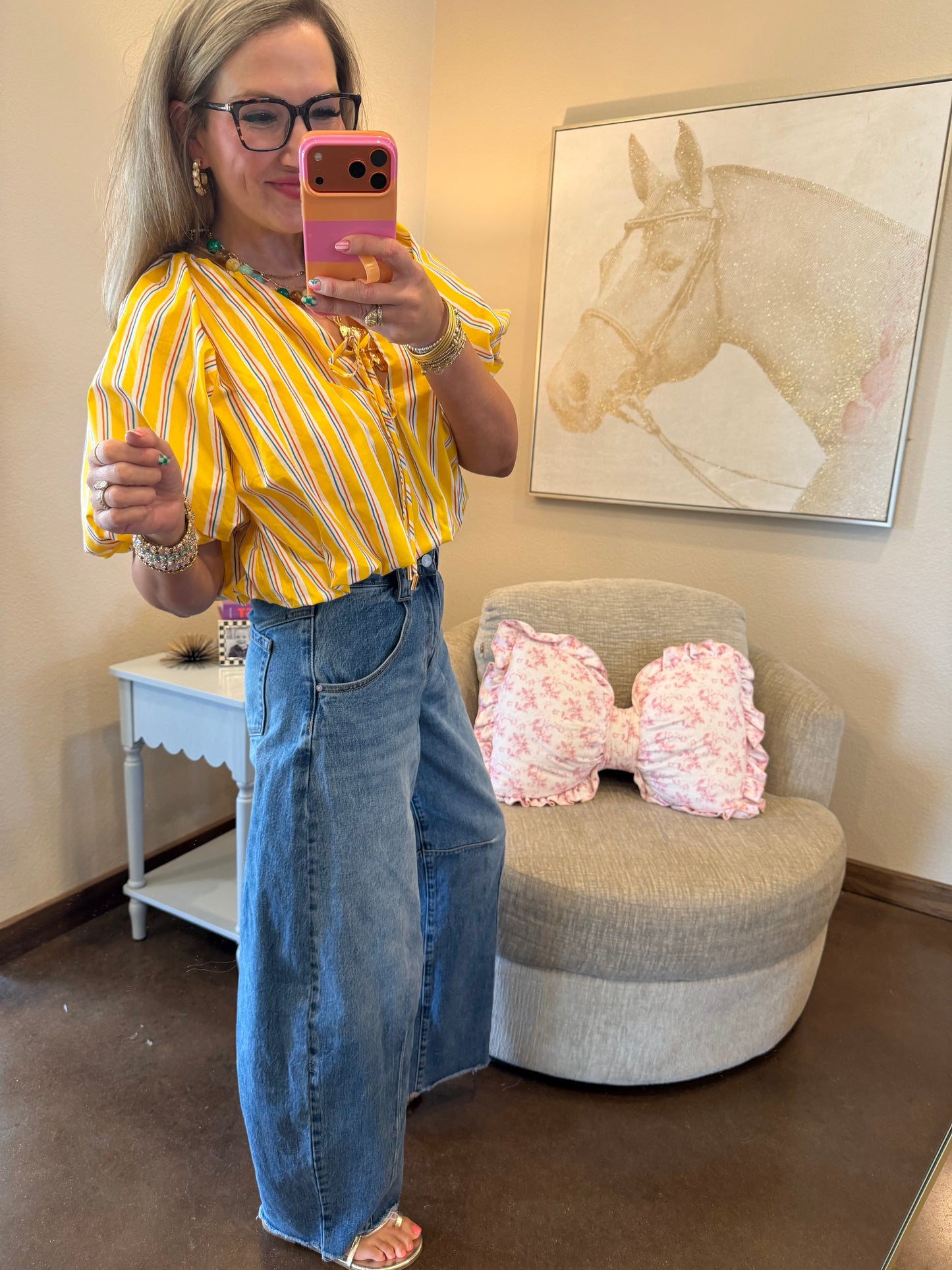 Yellow Bubble Front Tie Puff Sleeve Top