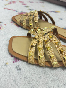 Natural Raffia Studded Sandals