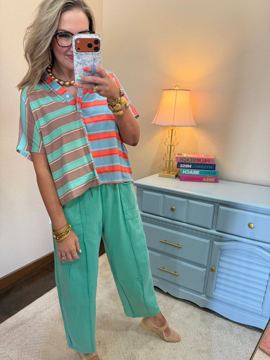 Mint Green Colorblock Stripe Top