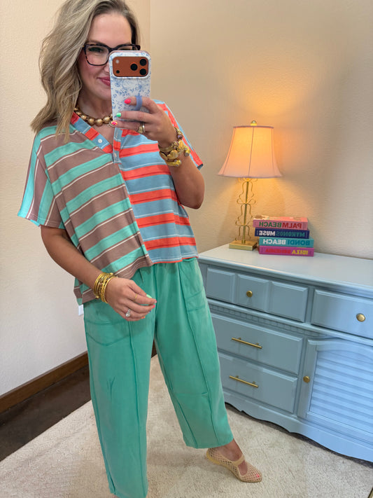 Mint Green Colorblock Stripe Top