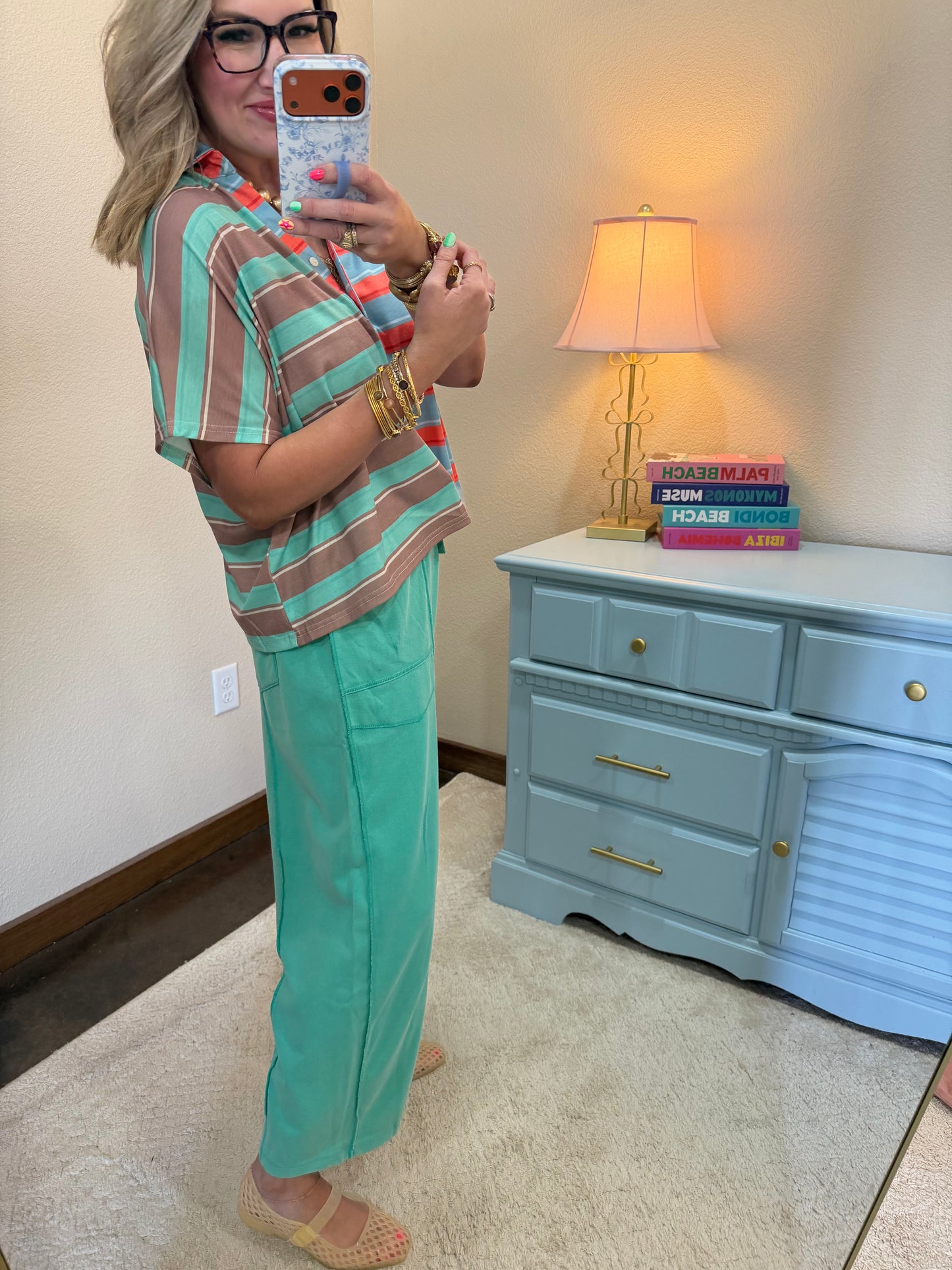 Mint Green Colorblock Stripe Top