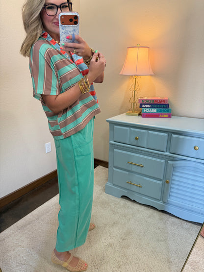 Mint Green Colorblock Stripe Top