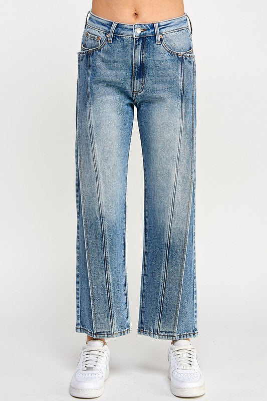 Medium High Rise Straight Fold Seam Jeans FS