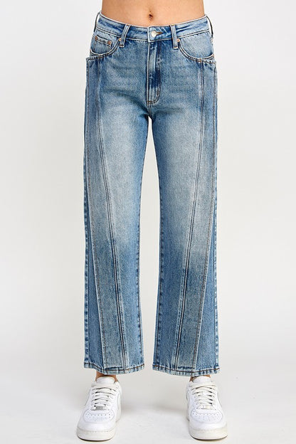 Medium High Rise Straight Fold Seam Jeans FS
