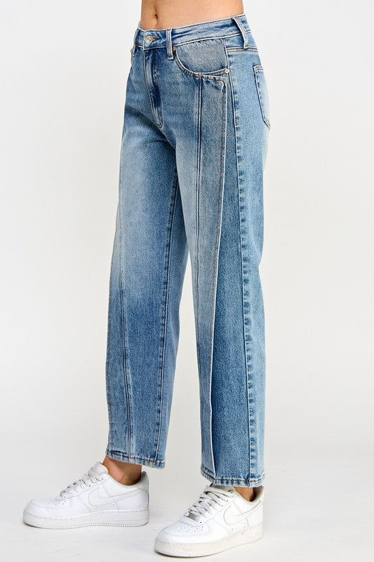 Medium High Rise Straight Fold Seam Jeans FS