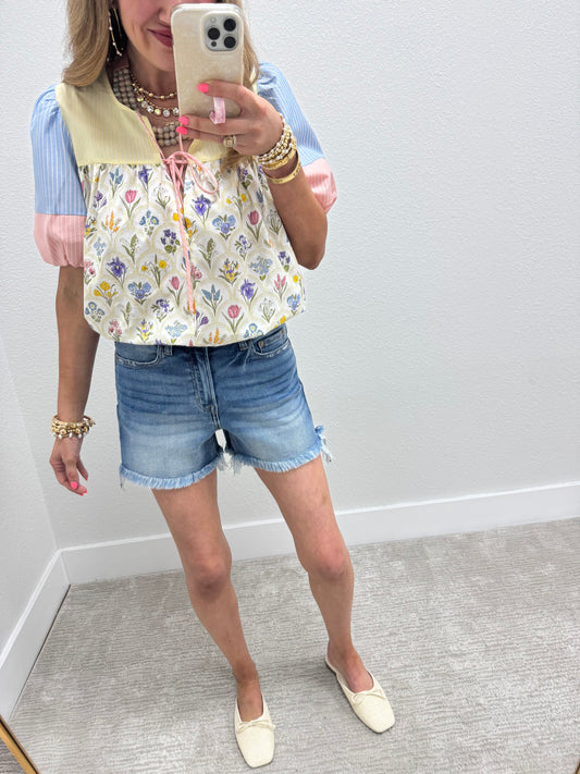 Multi Pastel Print Floral Top