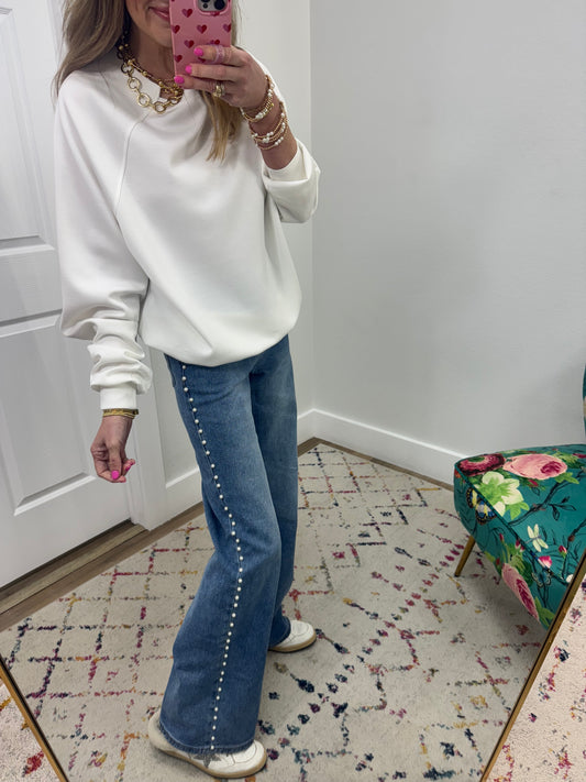 Ivory Scuba Split Neck Pullover FS