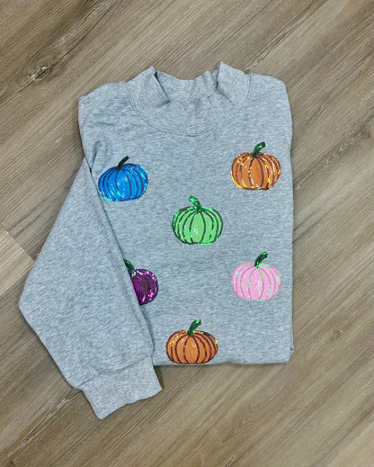 Sequin Pumpkin Patch Mock Neck Baggy Sweatshirt