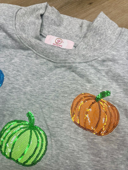 Sequin Pumpkin Patch Mock Neck Baggy Sweatshirt