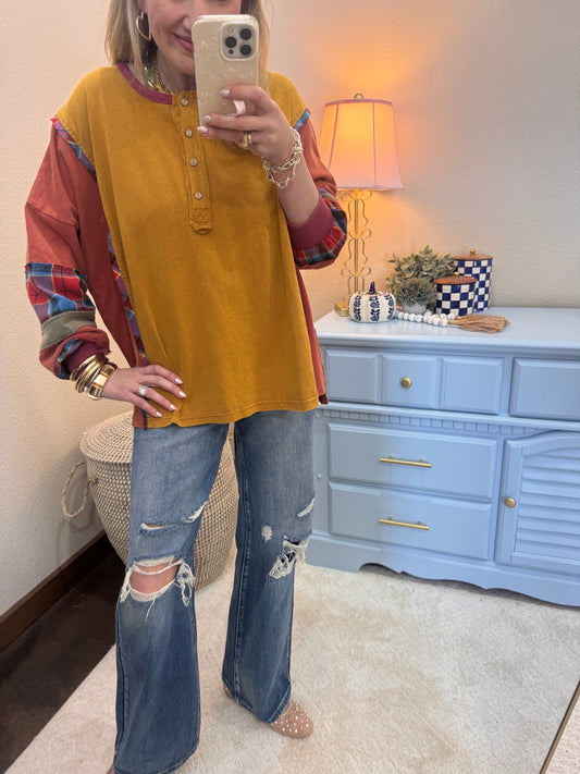 Camel Button Front Mix Color Top