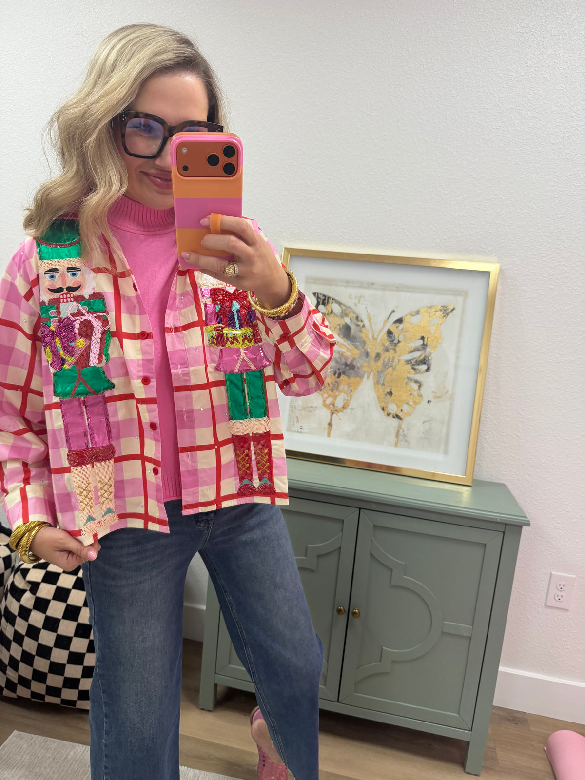 Queen Pink & Red Metallic Nutcracker Button Up Shirt