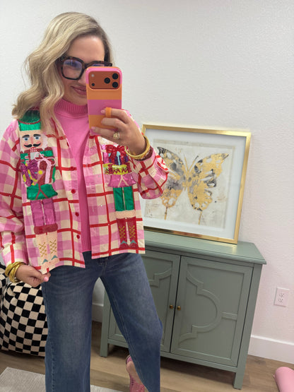 Queen Pink & Red Metallic Nutcracker Button Up Shirt