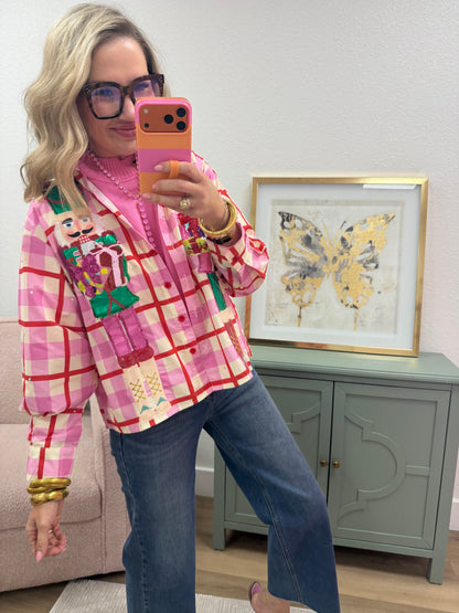 Queen Pink & Red Metallic Nutcracker Button Up Shirt