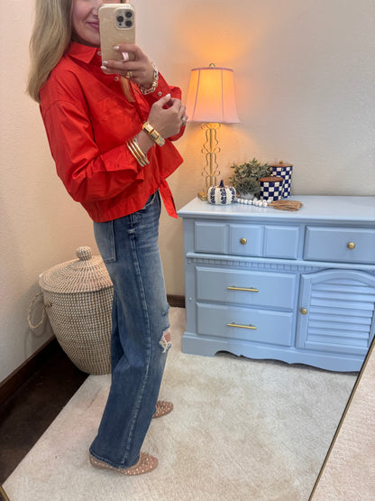 Red Tie Front Blouse