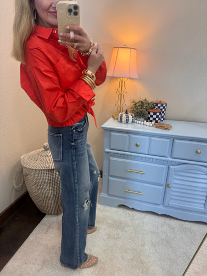 Red Tie Front Blouse