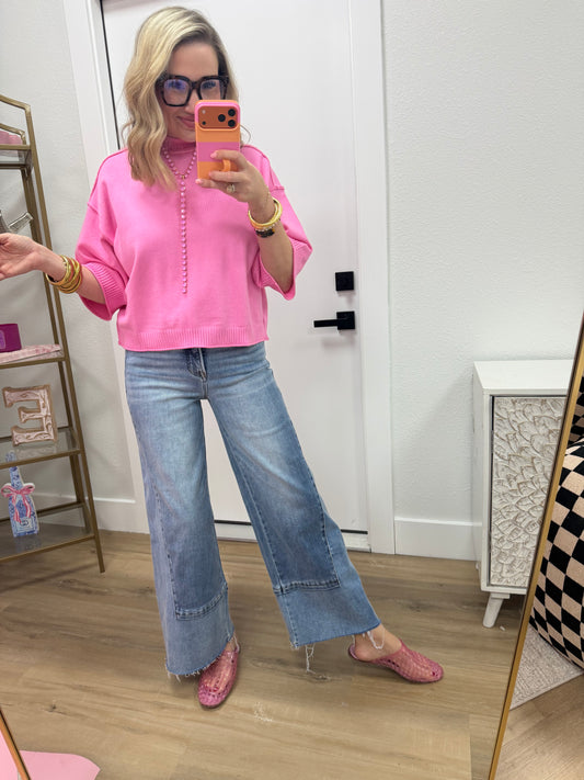 Risen Tummy Control Wide Leg Seam Detail Jeans