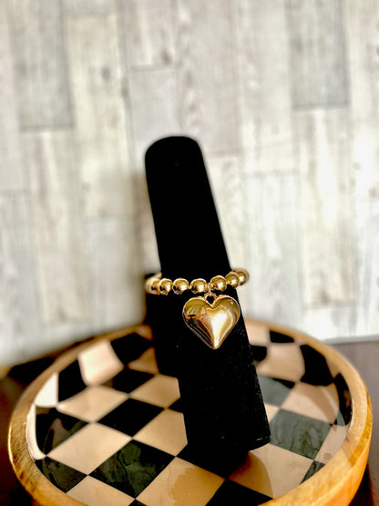 Chunky Heart Bead Bracelet (Silver and gold)