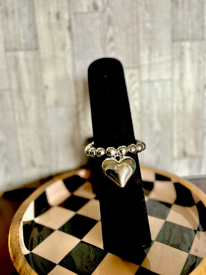 Chunky Heart Bead Bracelet (Silver and gold)