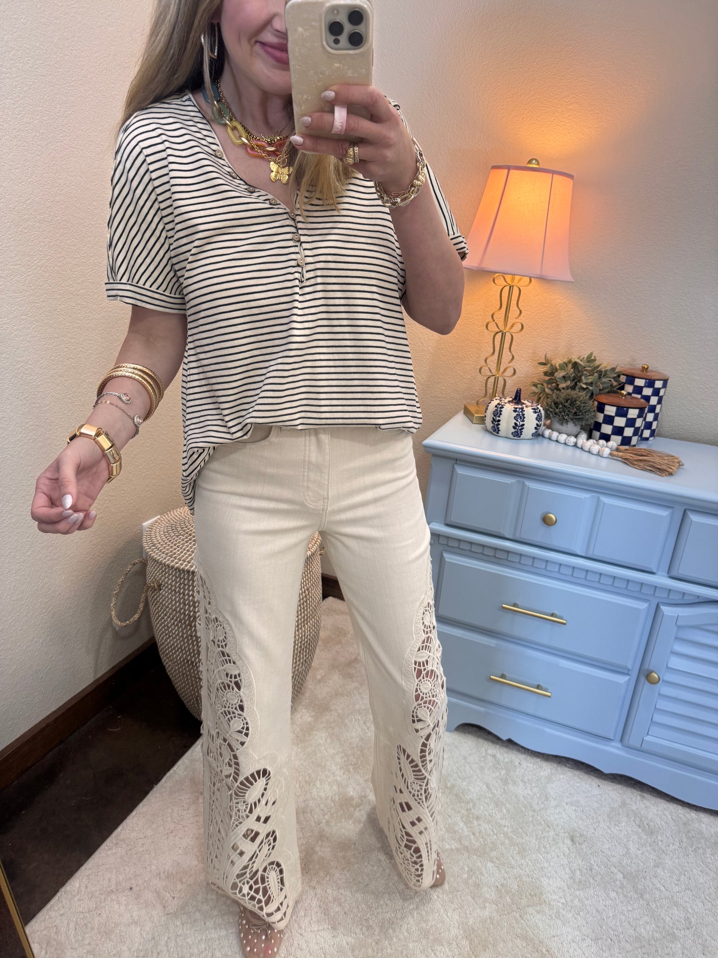 Black & Cream Striped Casual Knit Top